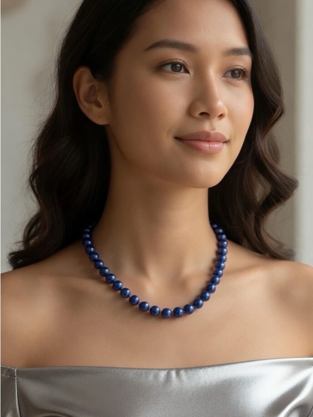 Blue Freshwater Cultured Pearls Necklace & Bracelet Set Handmade